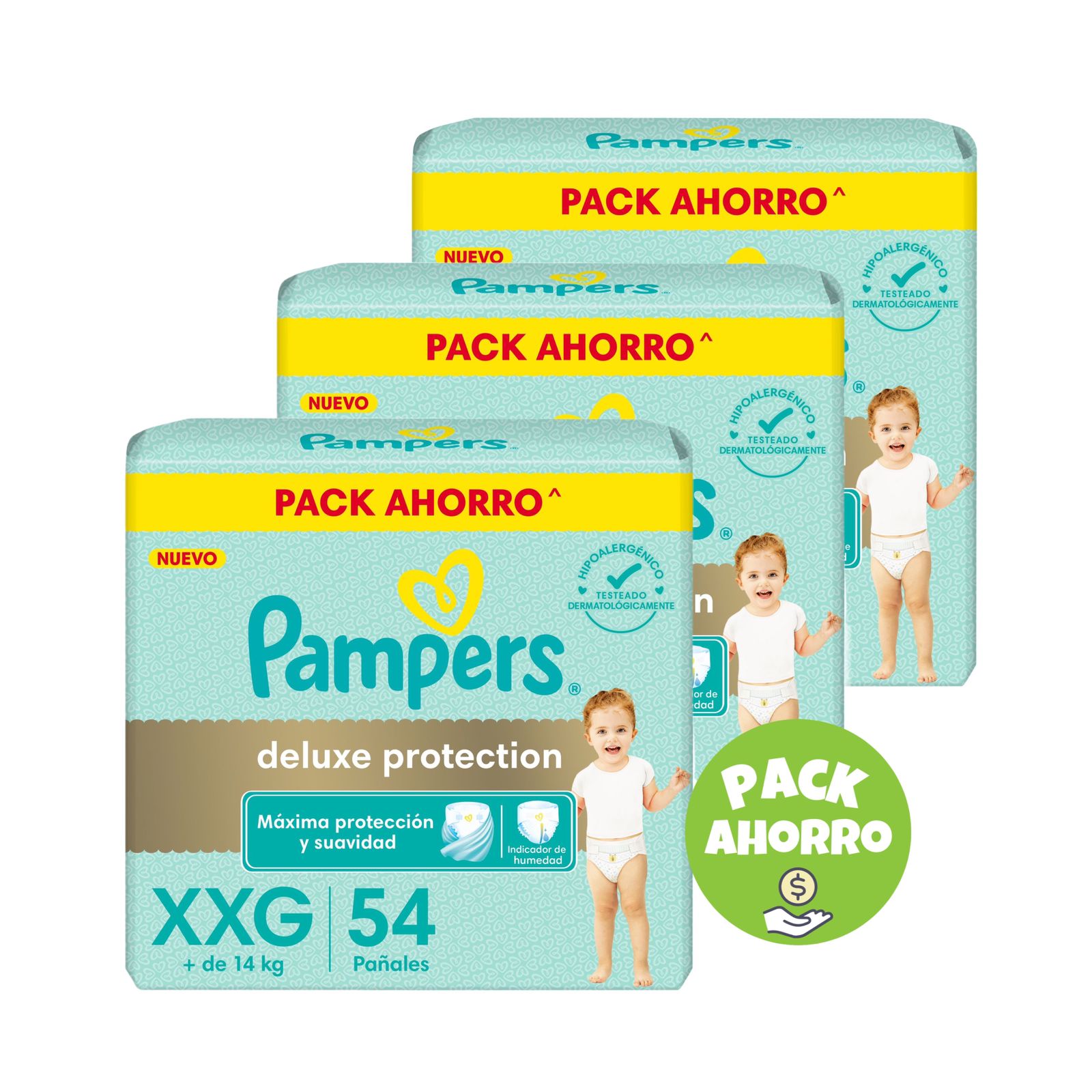 Pack 3 Pampers Deluxe Protection XXG x 54 u. (162 pañales)