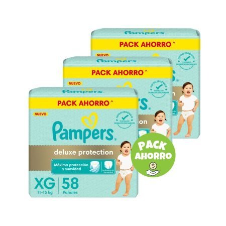 Pack 3 Pampers Deluxe Protection XG x 58 u. (174 pañales)