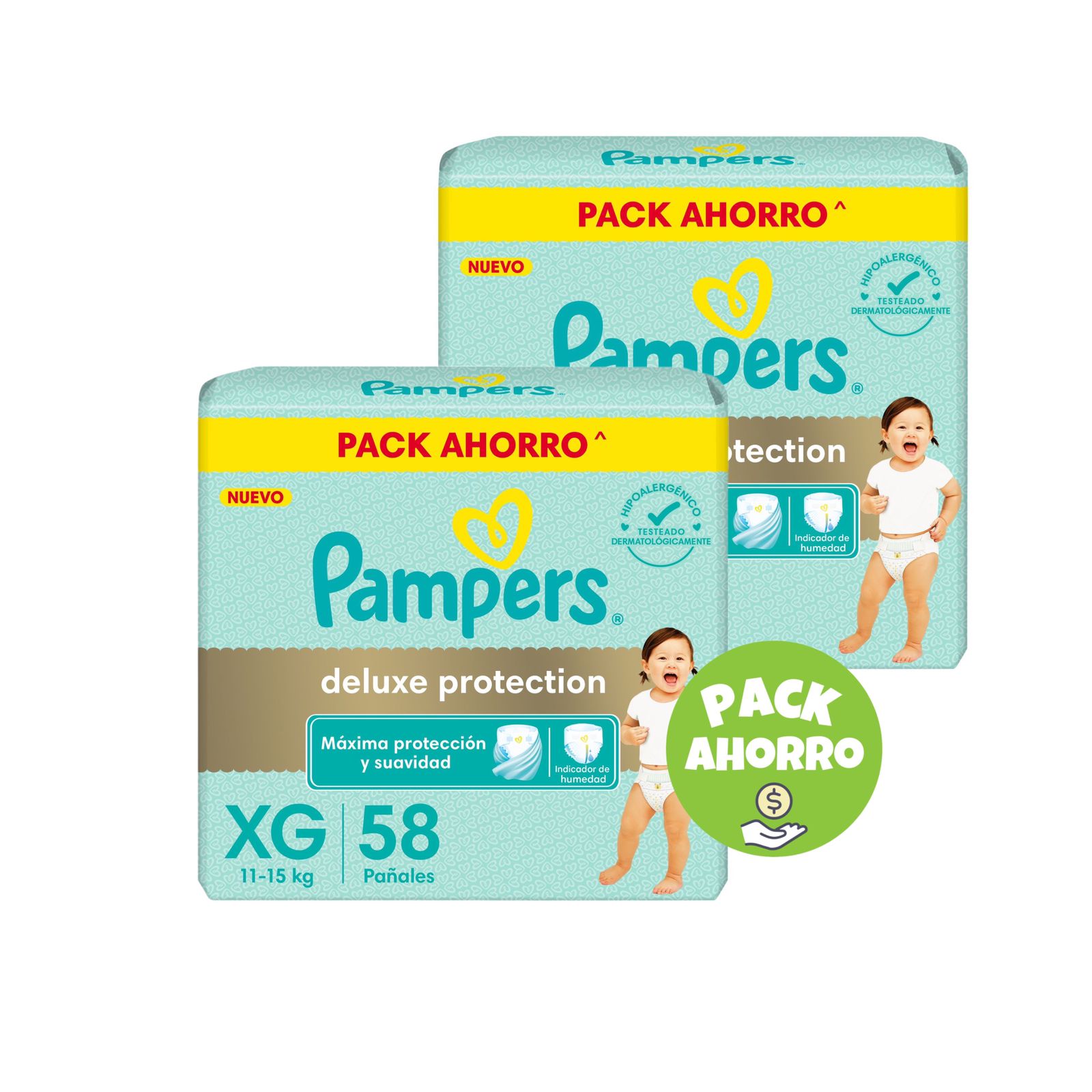 Pack 2 Pampers Deluxe Protection XG x 58 u. (116 pañales)