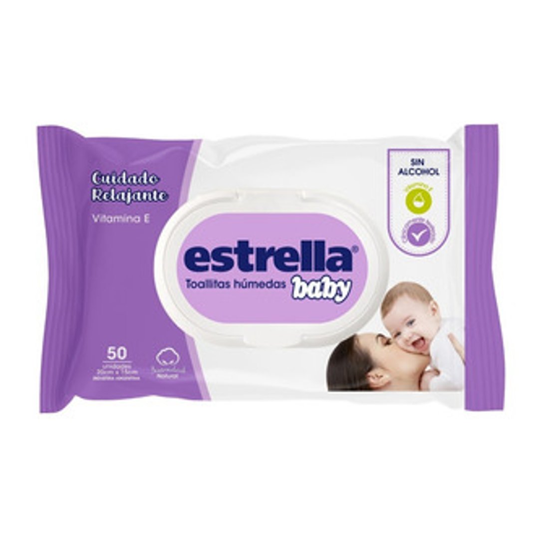 Toallitas Húmedas Estrella Baby Cuidado Relajante x 50 u. c/Tapa