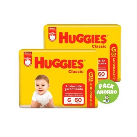 Pack 2 Huggies Classic G x 60 (120 pañales)