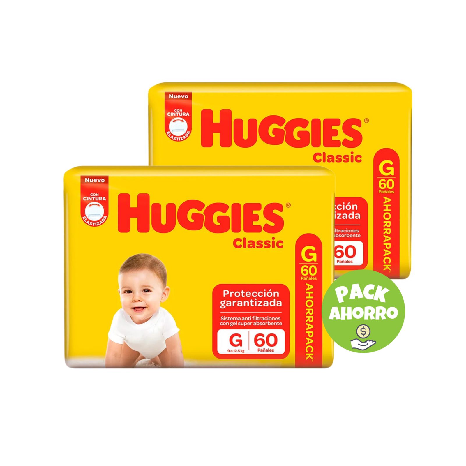 Pack 2 Huggies Classic G x 60 (120 pañales)