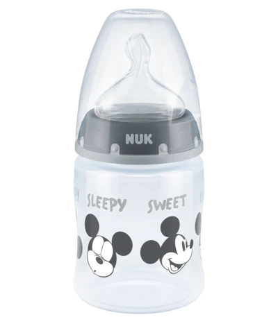 Mamadera Nuk First Choice+ con Control de Temperatura Disney 0-6m 150ml – Mickey Mouse Gris