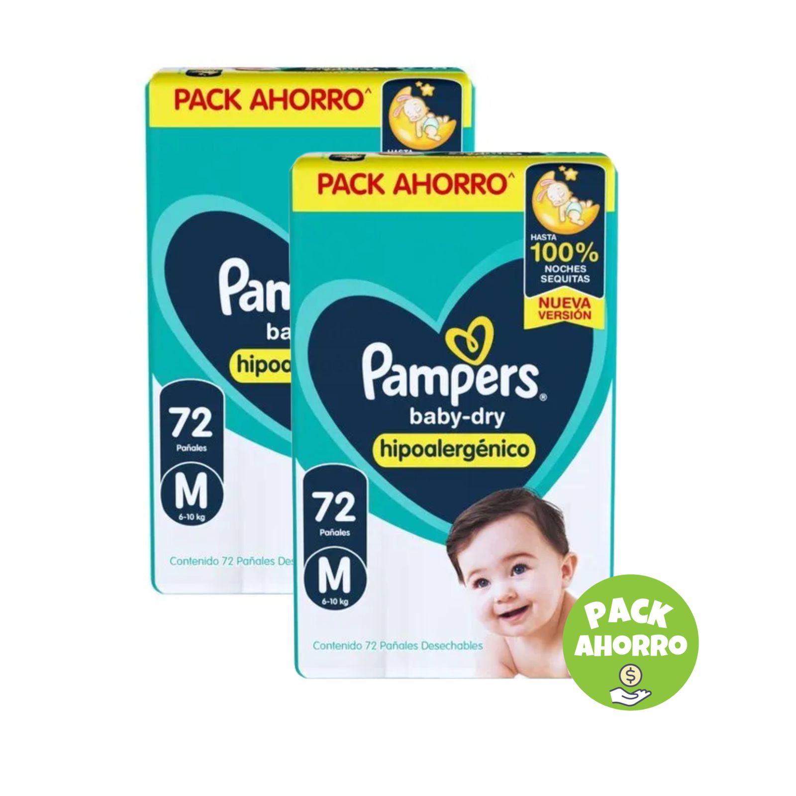 Pack 2 Pampers Baby-Dry M 72 (144 Pañales)