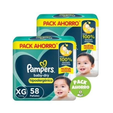 Pack 2 Pampers Baby-Dry XG 58 (116 pañales)