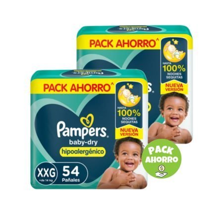 Pack 2 Pampers Baby-Dry XXG 54 (108 pañales)