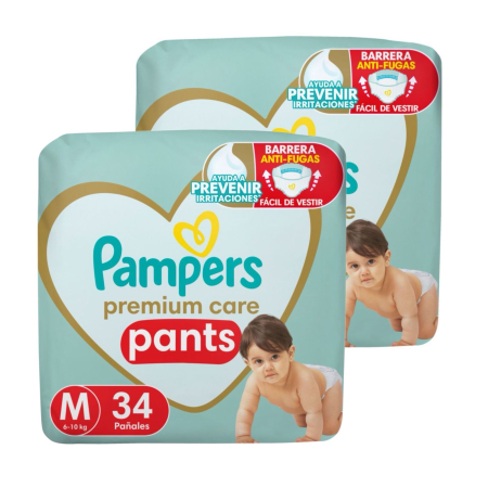 Pack 2 Pampers Pants Premium Care M x 34 u. (68 Pañales)