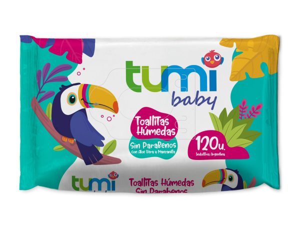 Toallitas Húmedas Tumi Sin Parabenos c/Aloe Vera y Manzanilla x 120 u.