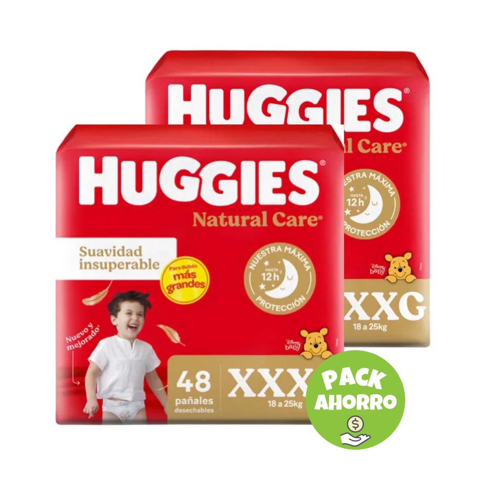 Pack 2 Huggies Natural Care XXXG x 48 u. (96 pañales)