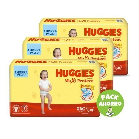 Pack 3 Huggies Classic Maxi Protect XXG x 48 u. (144 pañales)