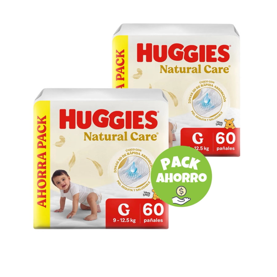 Pack 2 Huggies Natural Care G x 60 (120 pañales)