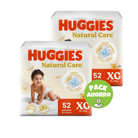 Pack 2 Huggies Natural Care XG x 52 (104 pañales)