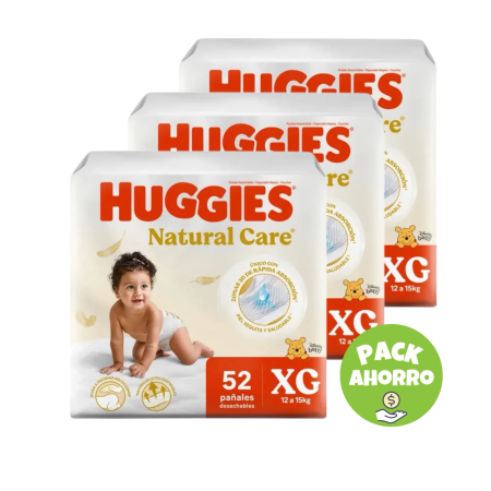 Pack 3 Huggies Natural Care XG x 52 (156 pañales)