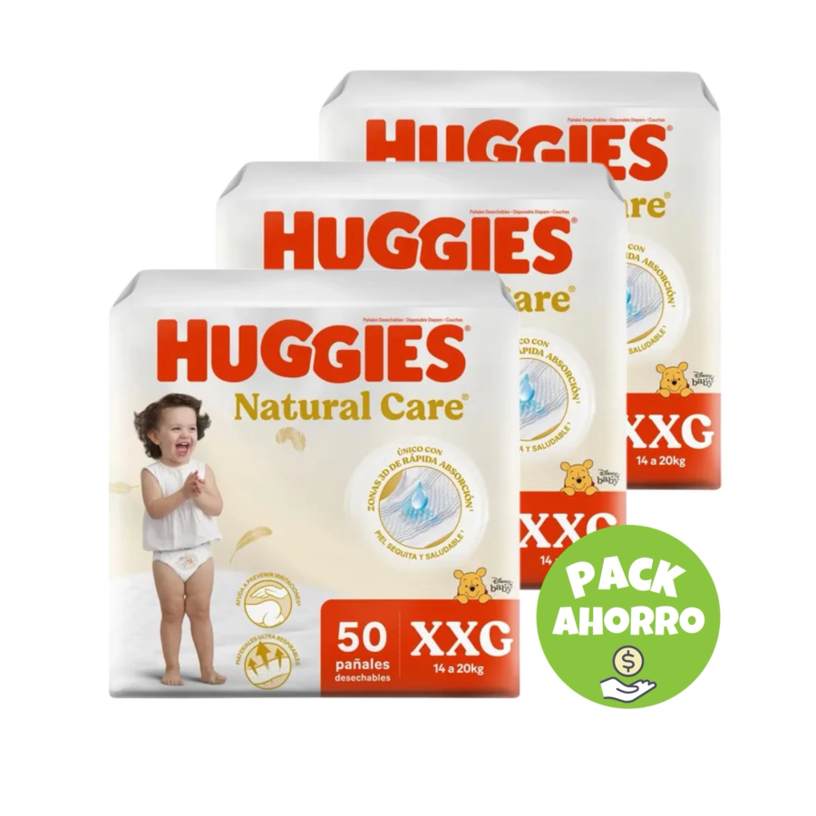 Pack 3 Huggies Natural Care XXG x 50 (150 pañales)